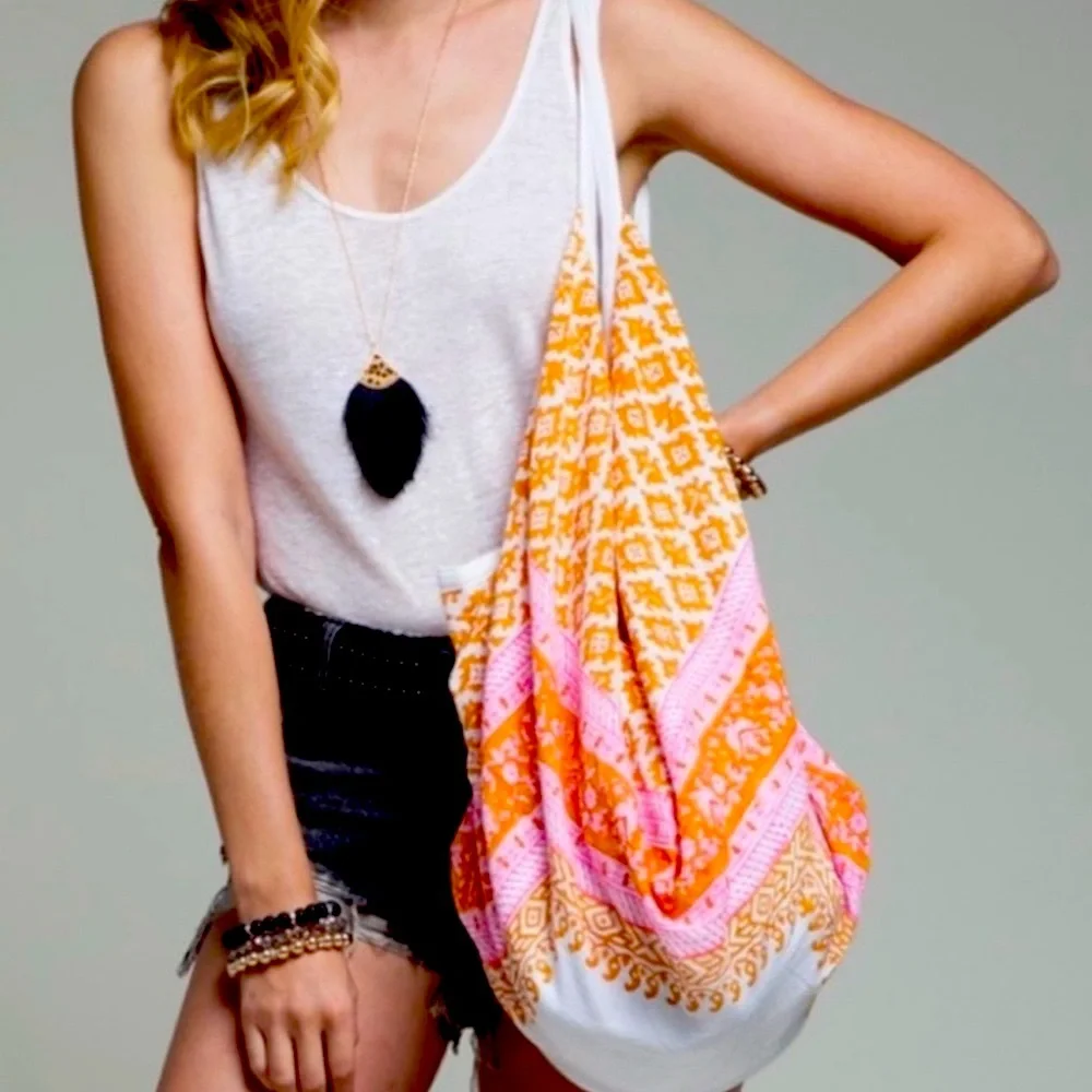 Tropical Tangerine Dream Full Zip Boho Market Hobo Bag Pink New